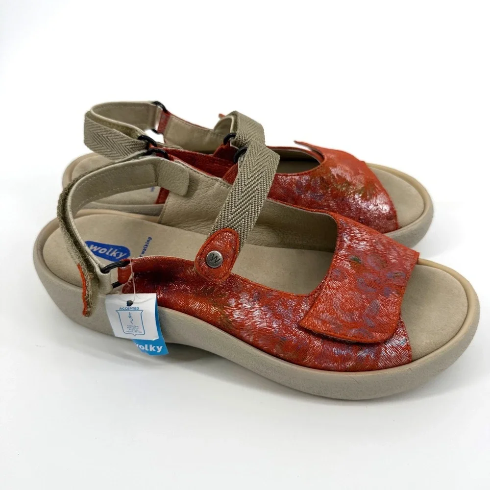 NEW Wolky 41 Jewel 3204 Sandals Red Floral Comfort Adjustable Walking Shoes APMA
